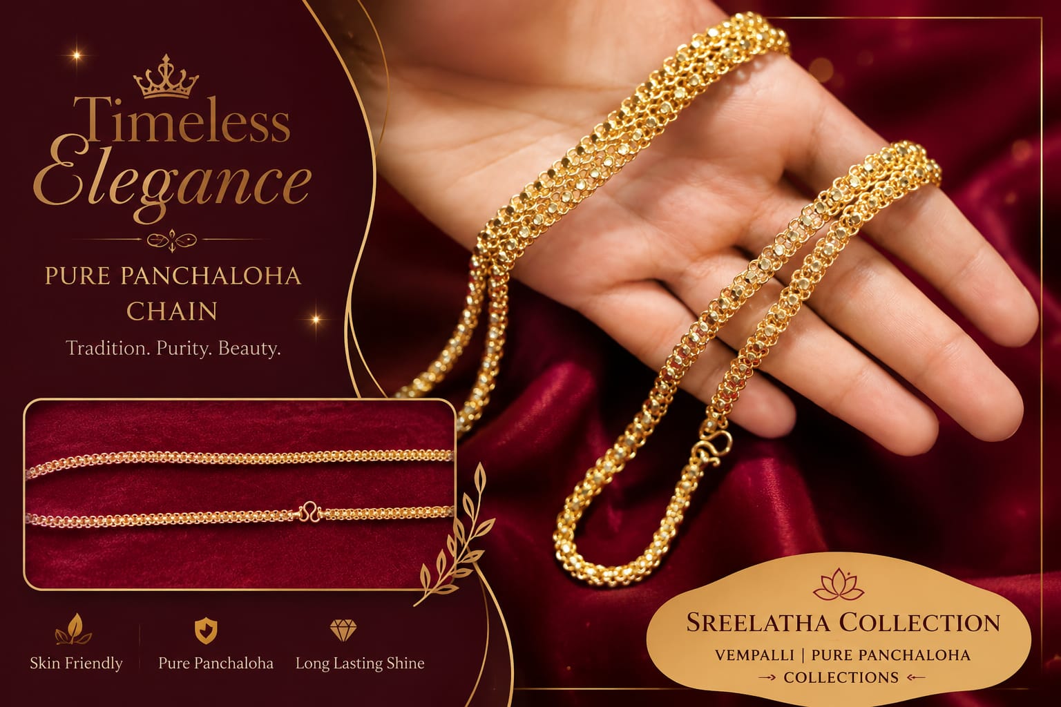 Pure Panchaloha 30-Inch Unpolished Chain. Crafted with premium Panchaloha and a classic handcrafted design